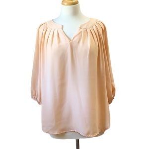 Ezra Boho Soft Peach V Neck Top Semi Sheer